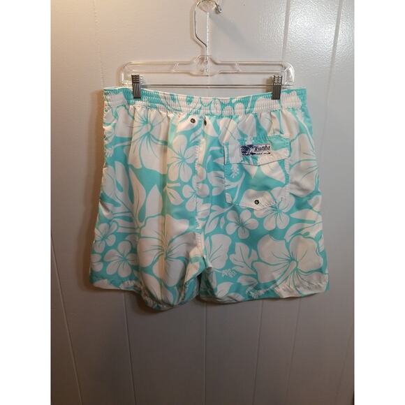 Trunks surf & Swim Co. Mens Turquoise Floral Swim Trunks Size XL - Picture 4 of 8